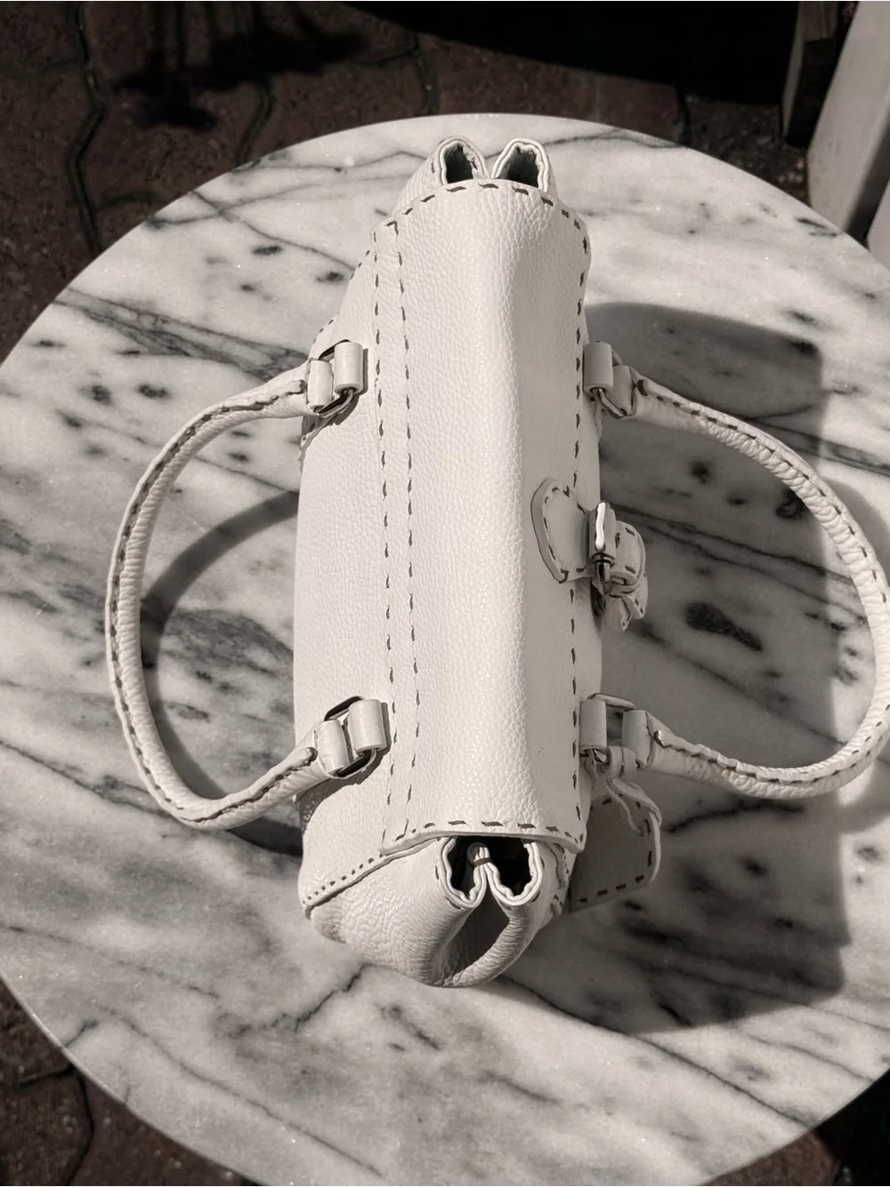 NWT Fendi ‘Selleria Linda’ White Calfskin Leather Bag with Tan Stitching